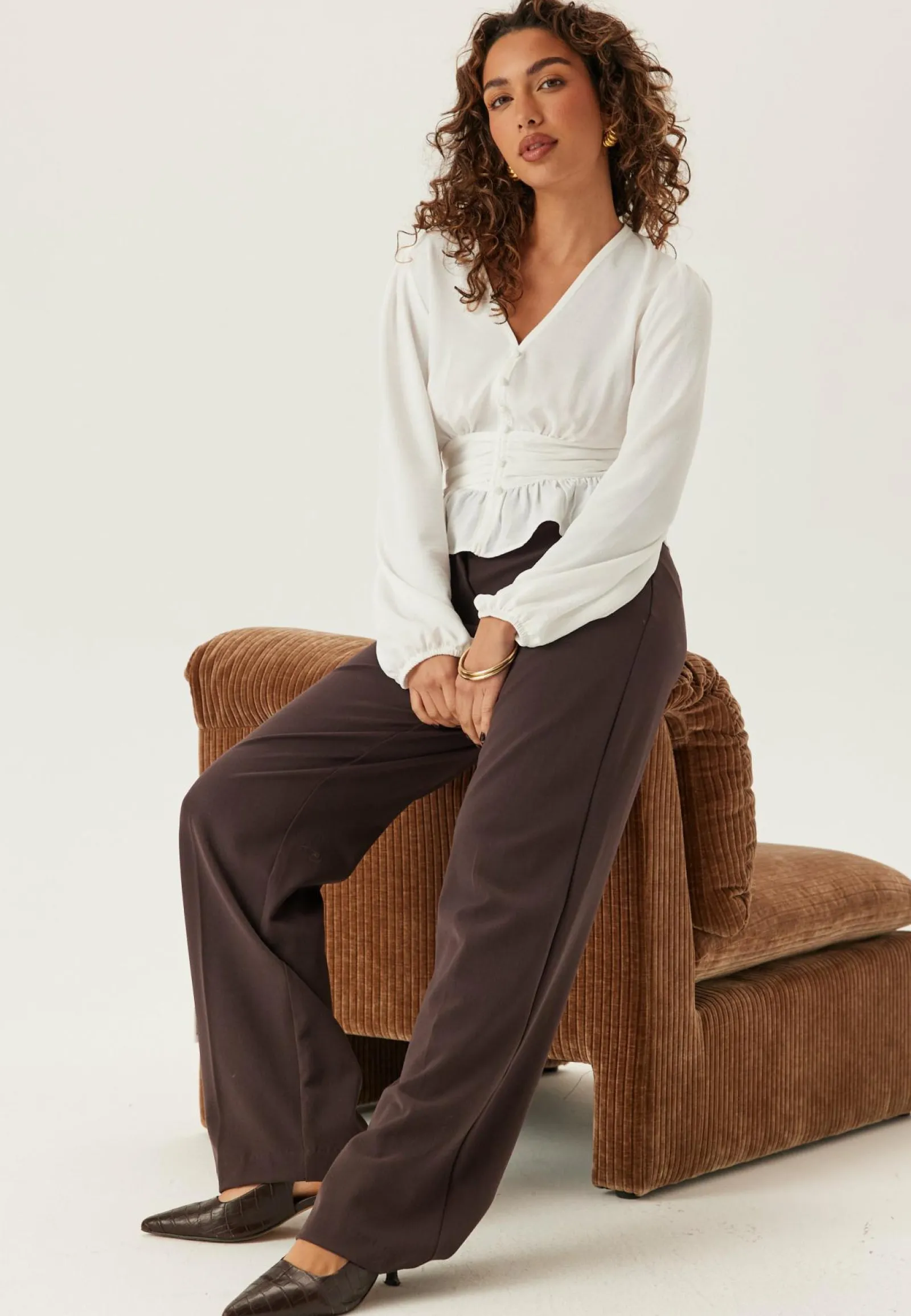 BUBBLEROOM Yksiväriset Puserot Ja Paidat|Rennot Puserot Ja Paidat*V-neck Button Blouse