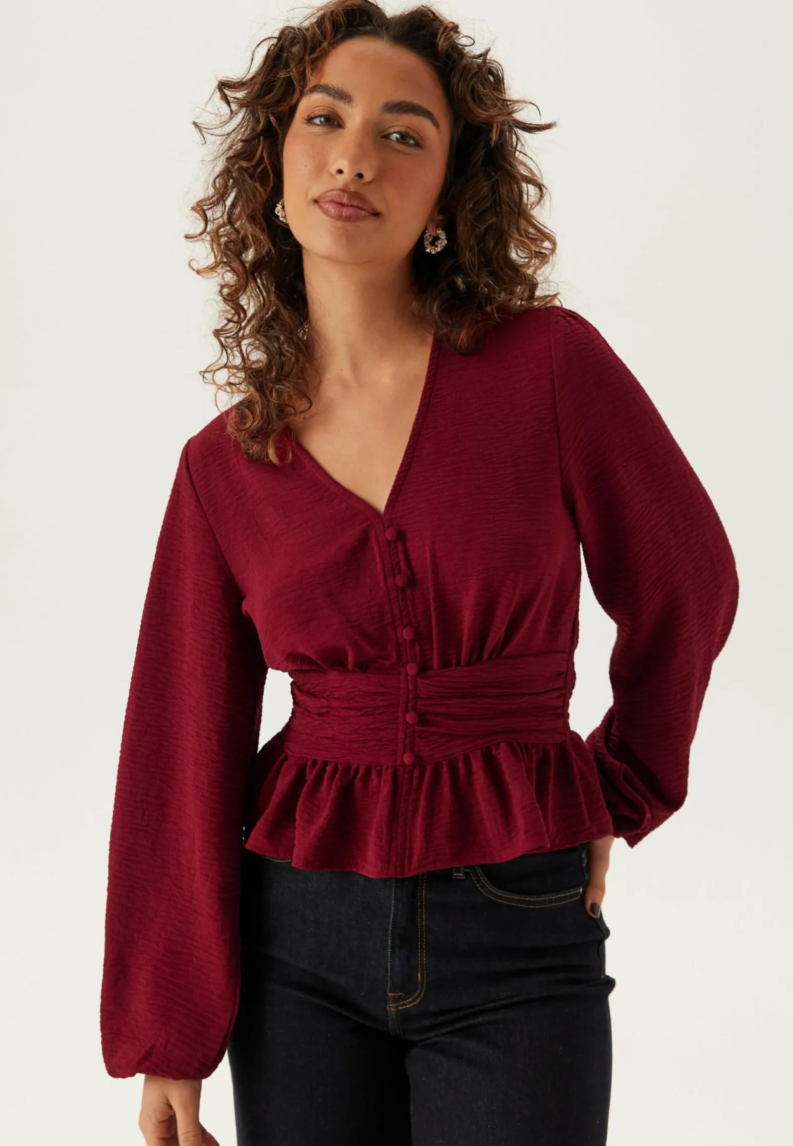 BUBBLEROOM Yksiväriset Puserot Ja Paidat|Tunikat Ja Puserot*V-neck Button Blouse