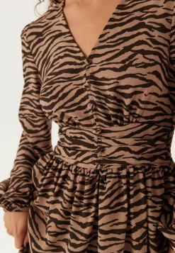 BUBBLEROOM Kukkakuosiset Ja Kuviolliset Mekot|Pitkähihaiset Mekot*V-neck Button Short Dress