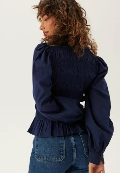 BUBBLEROOM Yksiväriset Puserot Ja Paidat|Rennot Puserot Ja Paidat*V-neck Cotton Smock Blouse