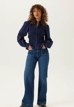 BUBBLEROOM Yksiväriset Puserot Ja Paidat|Rennot Puserot Ja Paidat*V-neck Cotton Smock Blouse