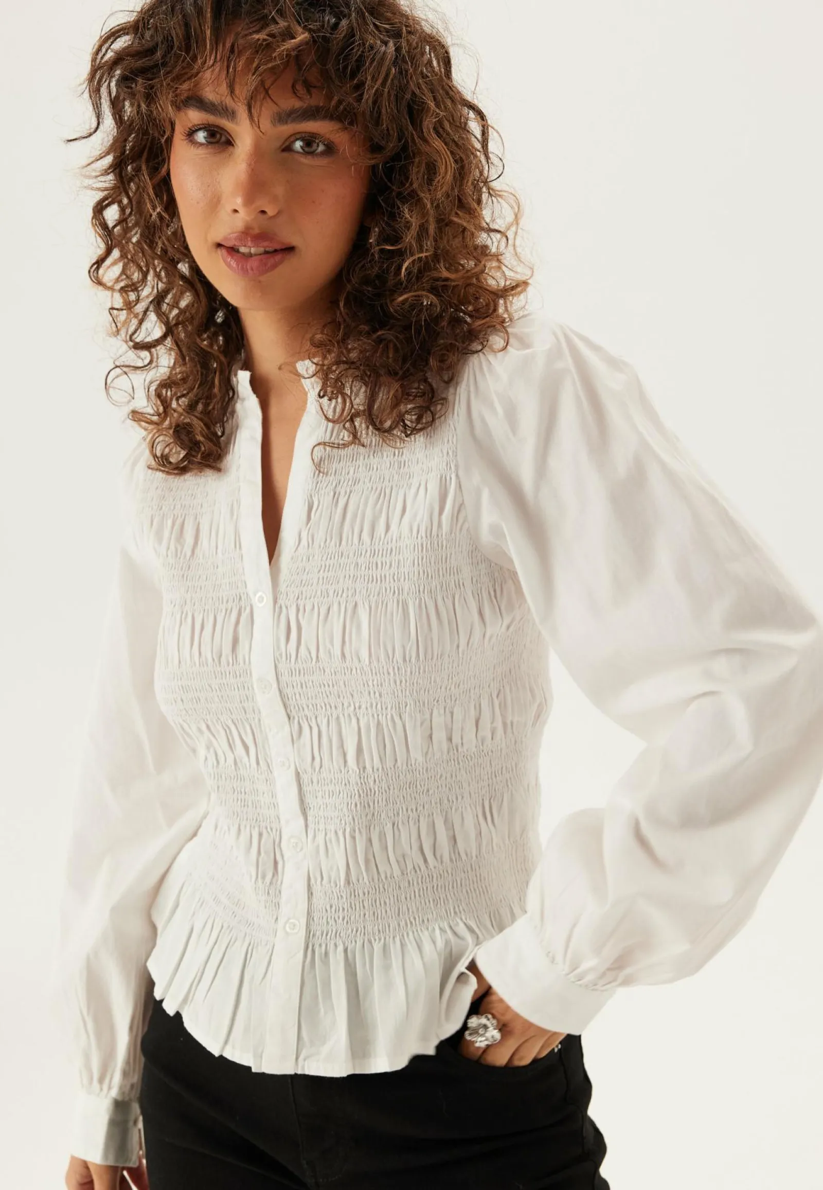 BUBBLEROOM Yksiväriset Puserot Ja Paidat|Rennot Puserot Ja Paidat*V-neck Cotton Smock Blouse