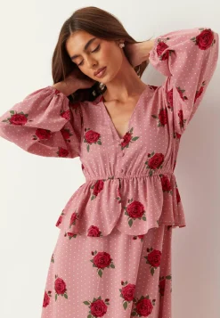 BUBBLEROOM Kukkakuosiset Ja Kuviolliset Mekot|Kesämekot*V-neck Flounce Maxi Dress