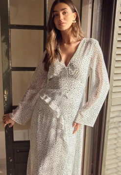 BUBBLEROOM Kukkakuosiset Ja Kuviolliset Mekot|Pilkulliset Mekot*V-Neck Frill Dress