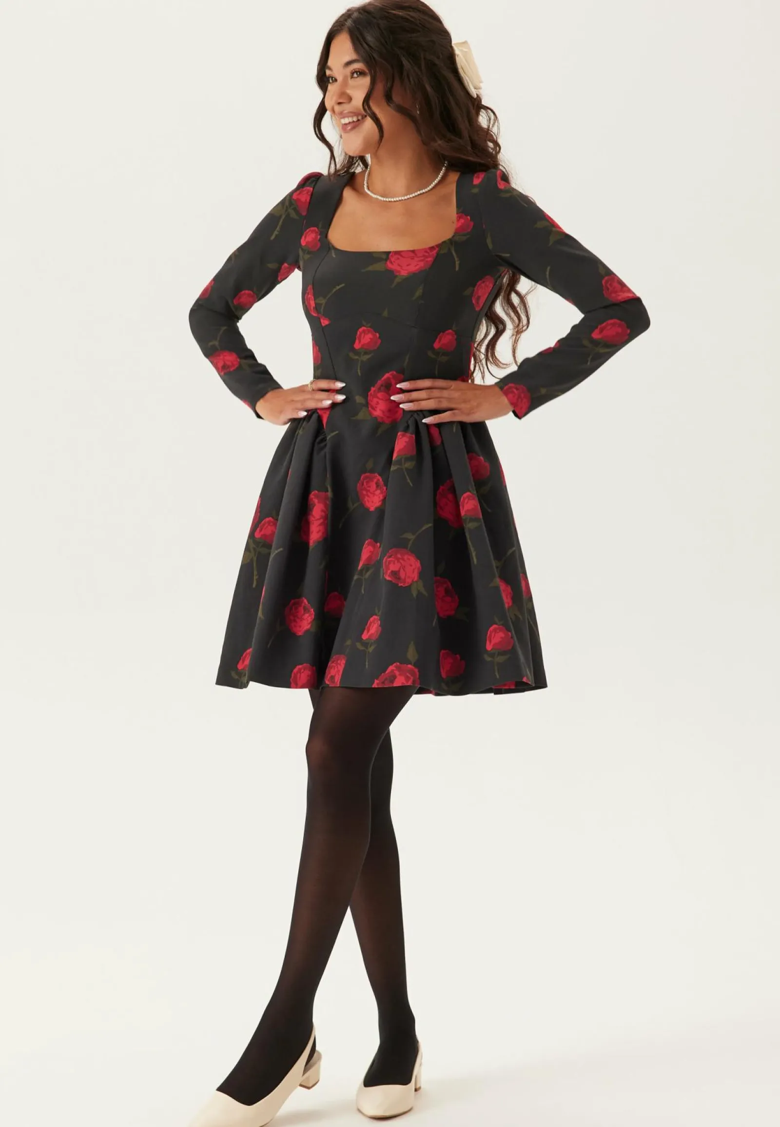 Bubbleroom Occasion Kukkakuosiset Ja Kuviolliset Mekot|Pitkähihaiset Mekot*Volume Skirt Long Sleeve Mini Dress